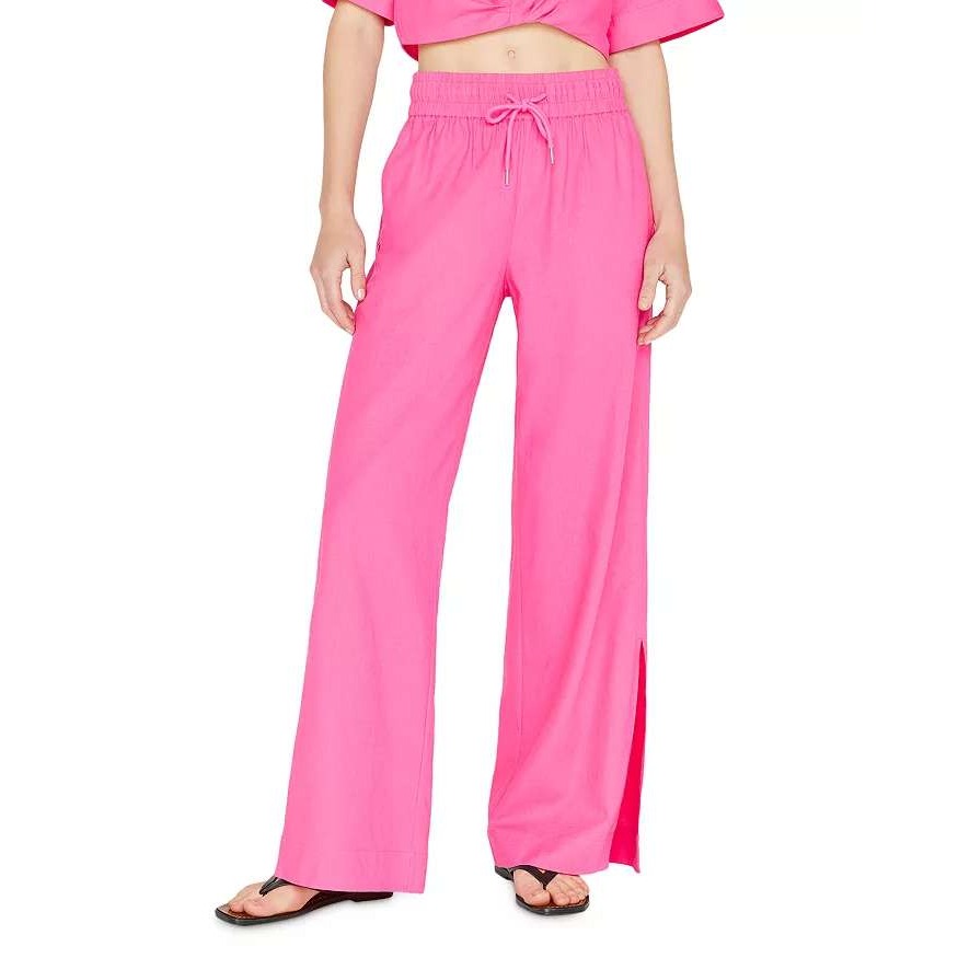Frame Flamingo Hot Barbie Pink Linen Blend Wide Leg Drawstring Pants Large